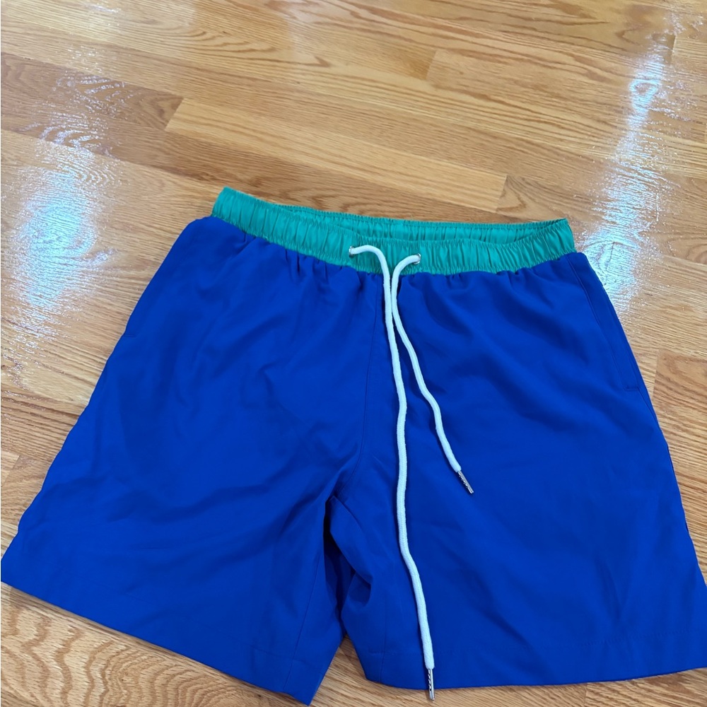 Cove Vibrant Blue Swim Trunks with Green Waistband